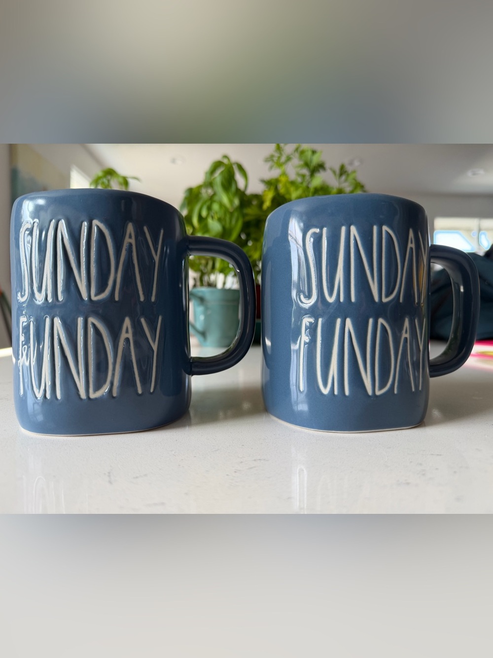 Blue "Sunday Funday" Ceramic Coffee Mug - Set of 2